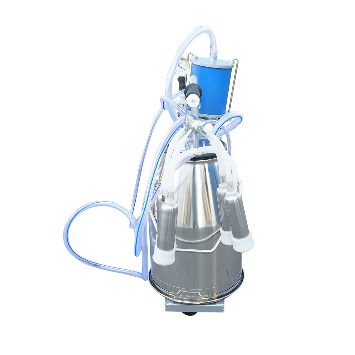 Single post milking machine 550W, 220V stainless steel 25L tank, milking group with 4 teats, vacuum pressure 45-50 kPa, pulsations 60-80 cpm