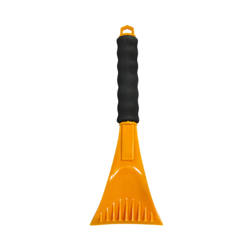 Yellow ice scraper with a handle wrapped in sponge