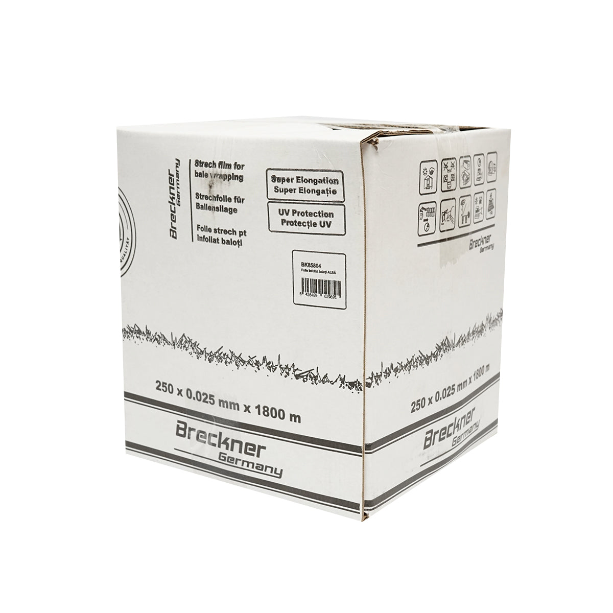 Unwrapped film for white bales 250mm x 25mic x 1800m with UV protection Breckner Germany