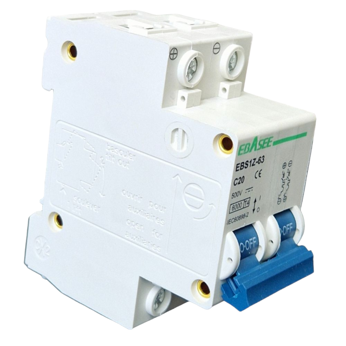Automatic circuit breaker 2P, 20A 500V, EBS1Z-63, Ebasee