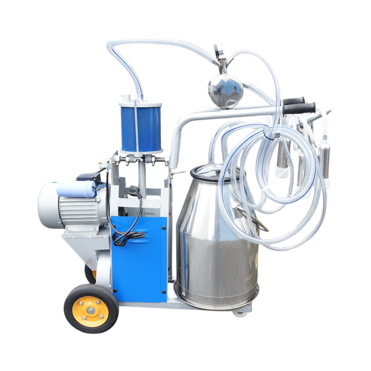 Single-station milking machine 550W, 220V stainless steel bucket 25L, milking group with 4 teats, vacuum pressure 40-50 kPa, pulsations 64 cpm