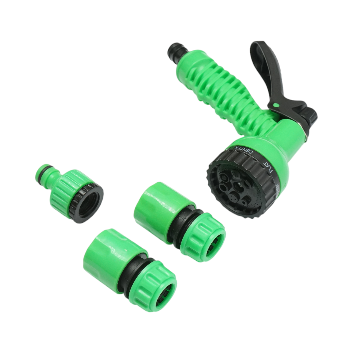 Adjustable spray gun set with 7 modes, 2 connectors 1/2, 1/2-3/4 adapter for garden hose