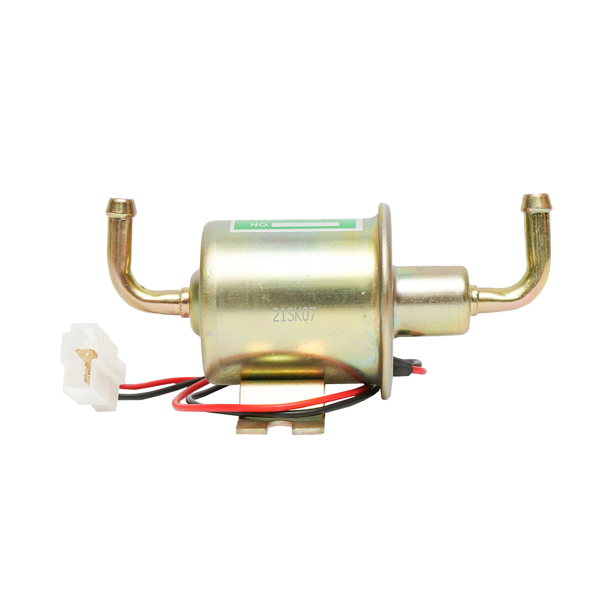 Universal electric fuel pump 12V 90-degree elbow, L=130mm, fi 8mm for diesel/gasoline OEM YK-3065, HEP-02A