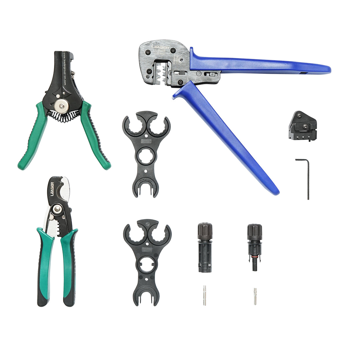 Set of 5 tools for crimping electric cables and MC4 connectors for photovoltaic panels