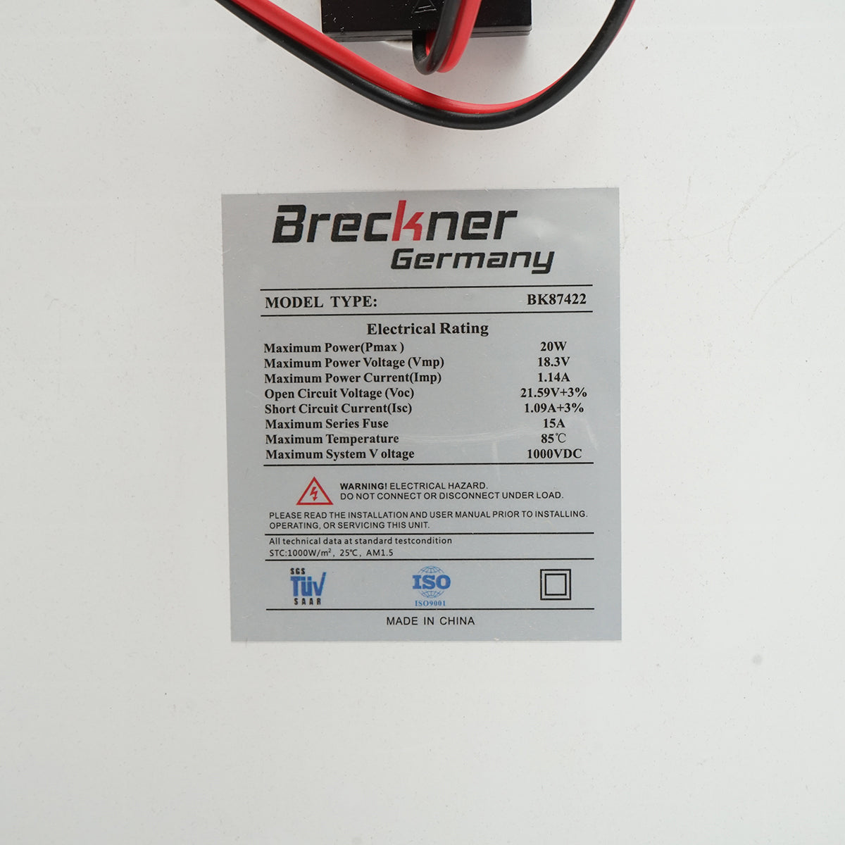 20W photovoltaic monocrystalline solar panel 400x300x17mm Breckner Germany