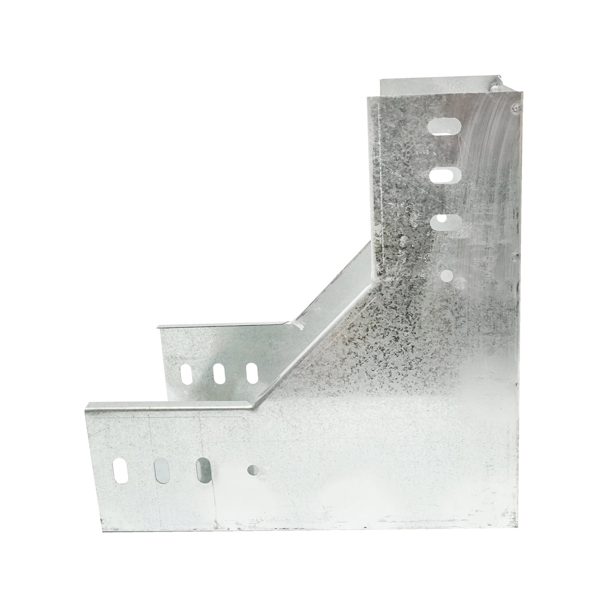 Vertical 90-degree drop bend made of galvanized steel for a 100x200mm gutter.
