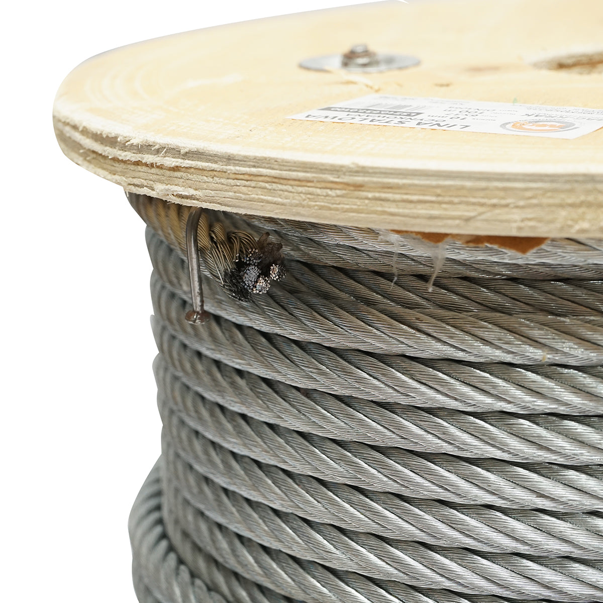 Galvanized steel cable with a diameter of 10mm, 6x37 wires, maximum load 5220Kg, weight 34.6Kg, 100m/roll