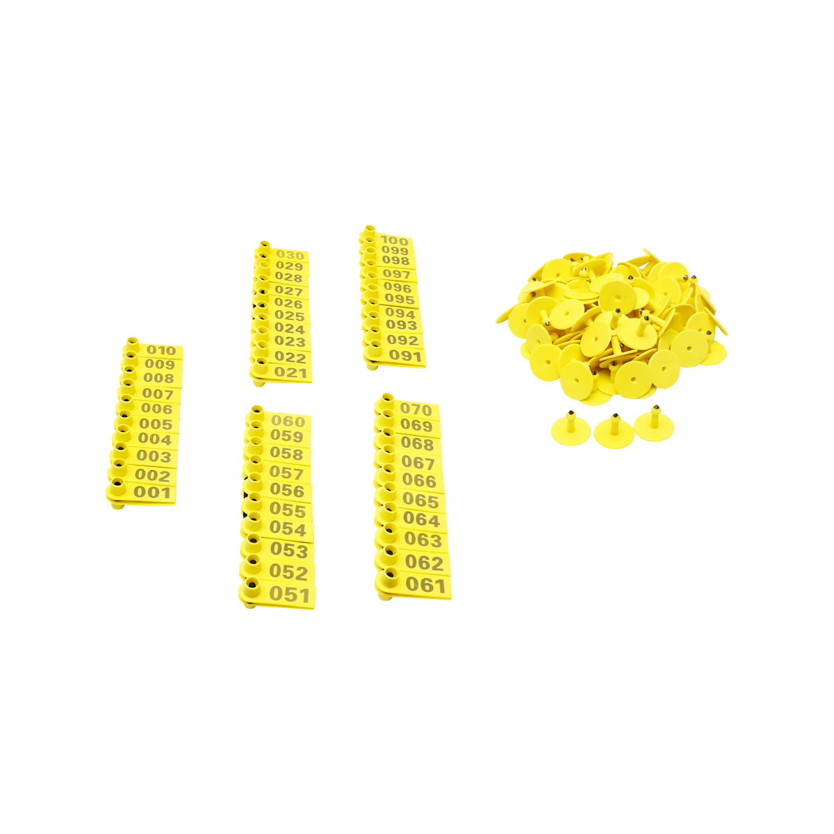 Set of numbered yellow tags 001 - 100 for goats, sheep Breckner Germany