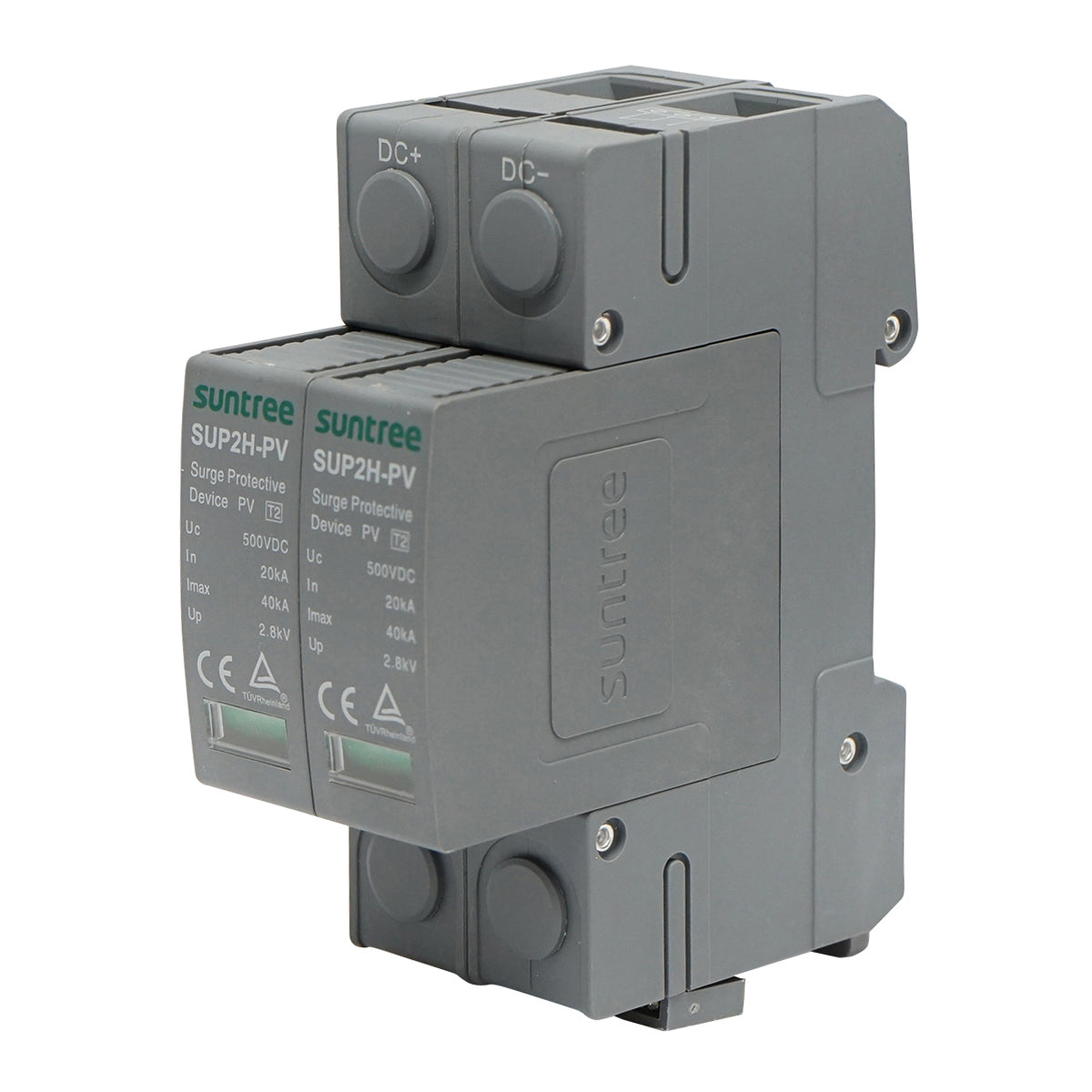 Surge protector with signaling for DC photovoltaic systems 2P type C 500VDC Suntree