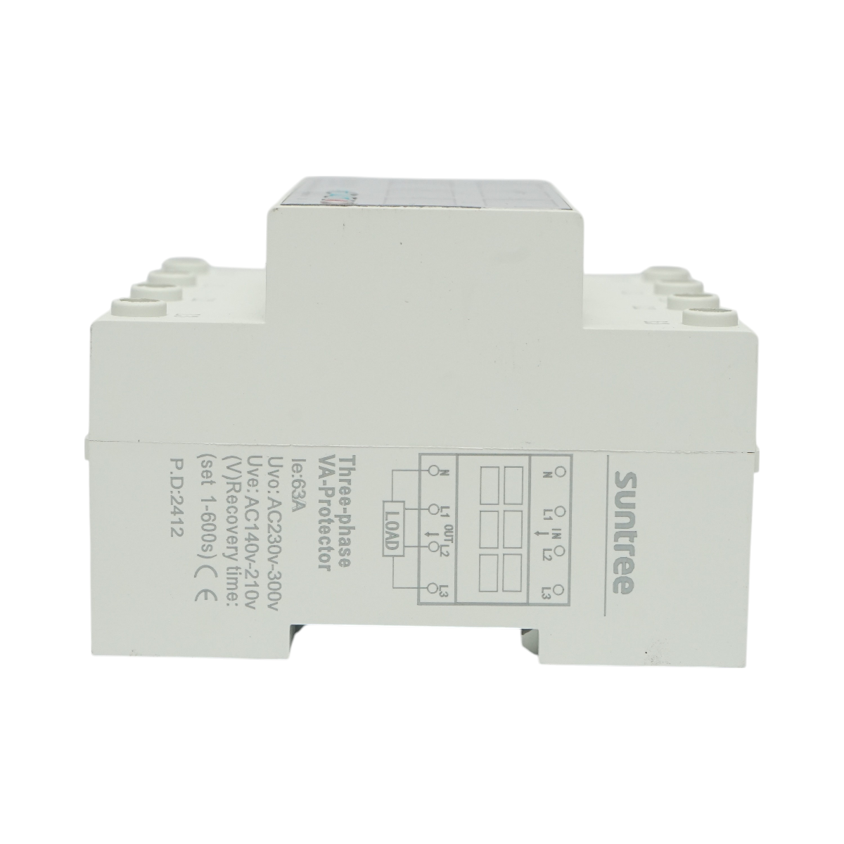 Digital relay safety 4P 63A 300V. three-phase for undervoltage and overvoltage monitoring and protection Suntree