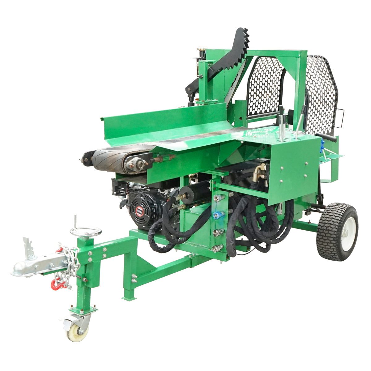 Wood splitter 16T, gasoline engine 15HP with conveyor belt and conveyor 570Kg