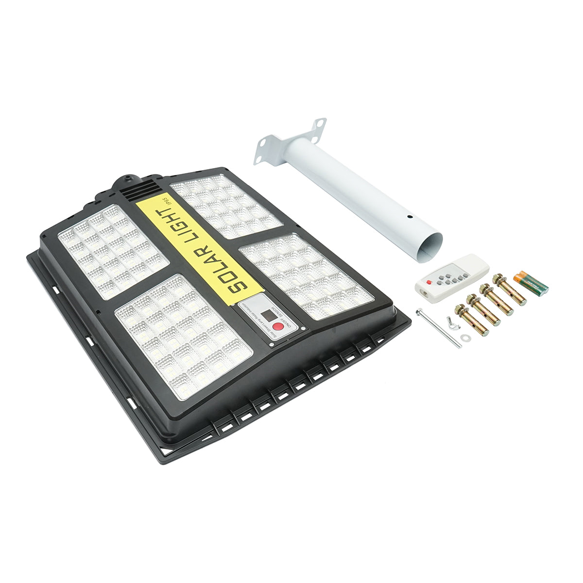 200W 6500K LED solar street lamp with 15W solar panel, 15000mAh battery, remote control, pole mount IP65 Breckner Germany