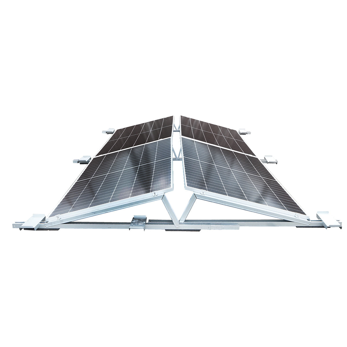 Assembly system, structure for holding 10 east-west solar panels made of galvanized steel with a triangular profile of 1700mm.