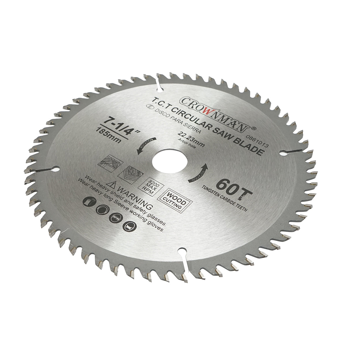 Wood cutting circular saw blade 185x22.23mm, max speed 8200rpm, 60 teeth Crownman