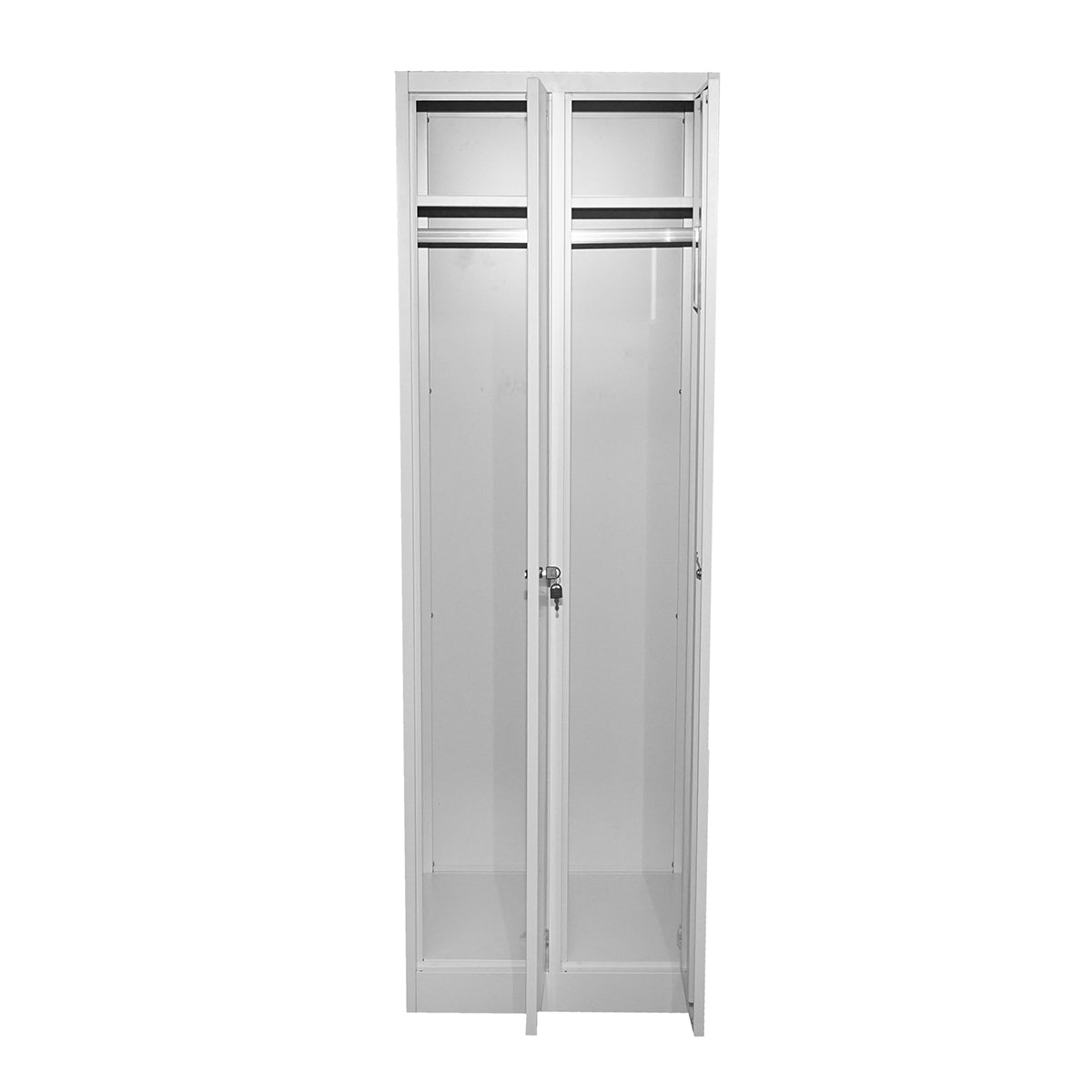 Double metal cabinet type locker 1800x600x450mm with 2 secured doors, shelf and rod, gray Breckner Germany