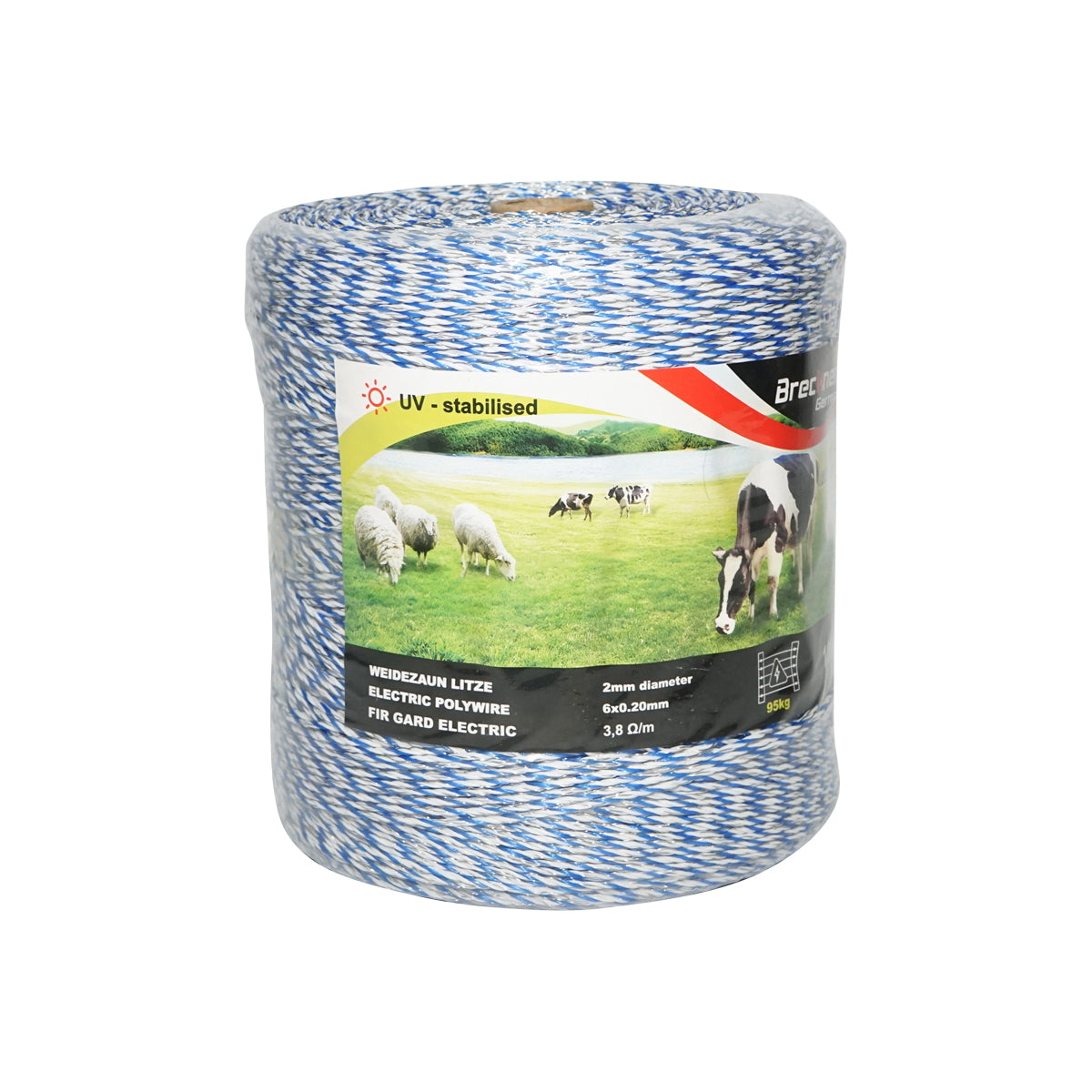 Roll of blue-white wire 2mm 6x0.2mm SS 3.8 Ohm/m, 1000m electric fence