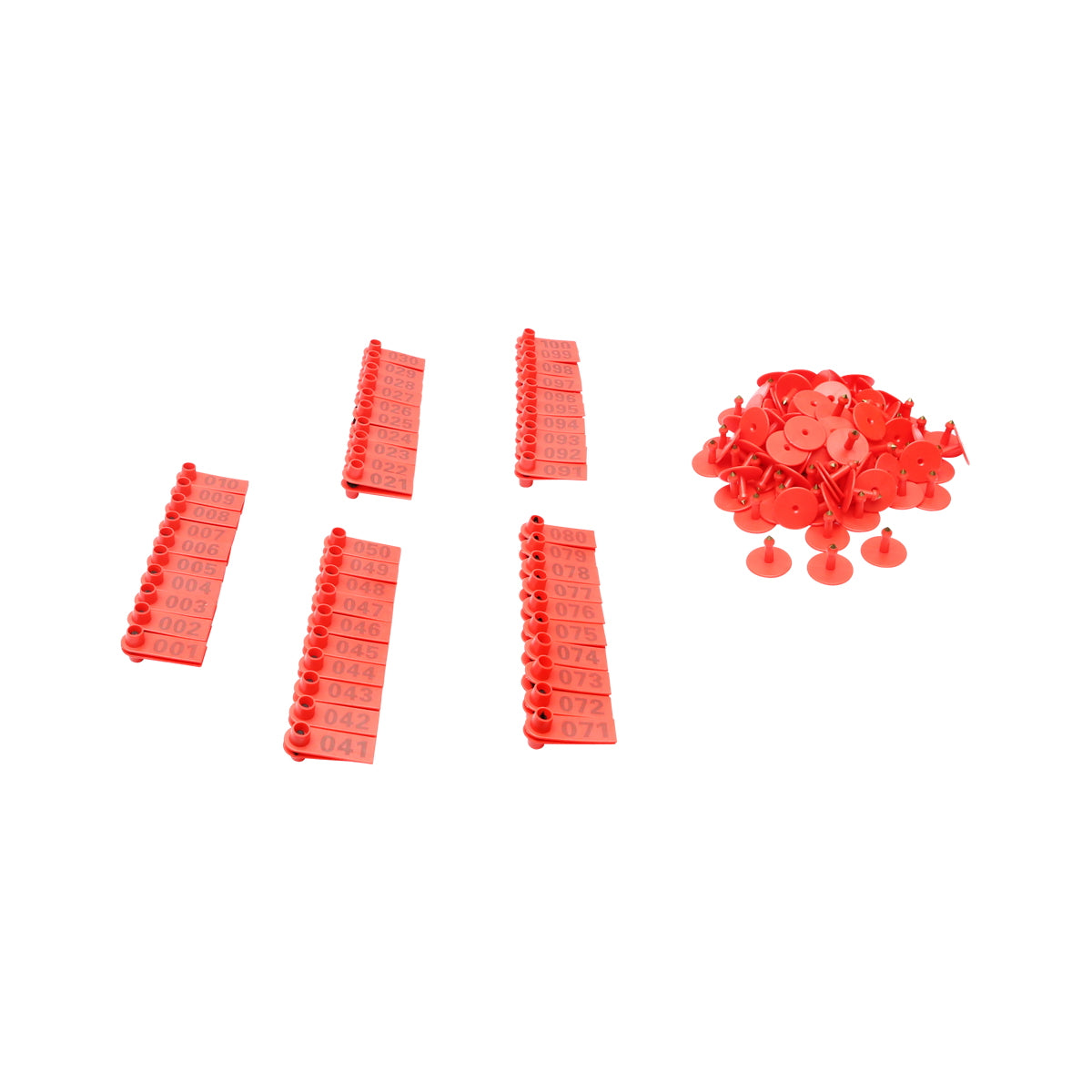 Set of 100 numbered ear tags 001 - 100 red for goats, sheep Breckner Germany