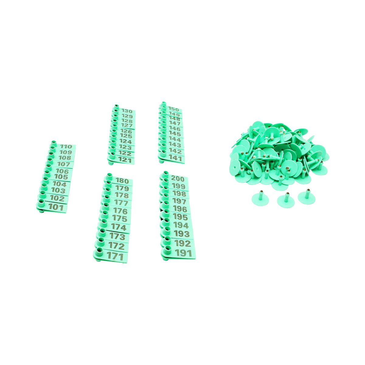 Set of 100 numbered ear tags 101 - 200 green for goats, sheep Breckner Germany