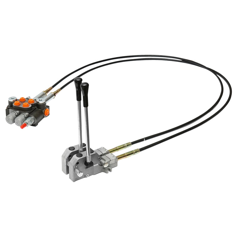 Hydraulic distributor with 2 levers, cable length 2.5m, pressure 250 bar, flow rate 40L/min, Breckner Germany.