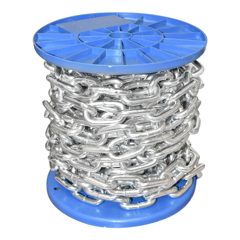 Electro-galvanized chain 7.9x32.3x30mm DIN5685A 10m/roll plastic drum