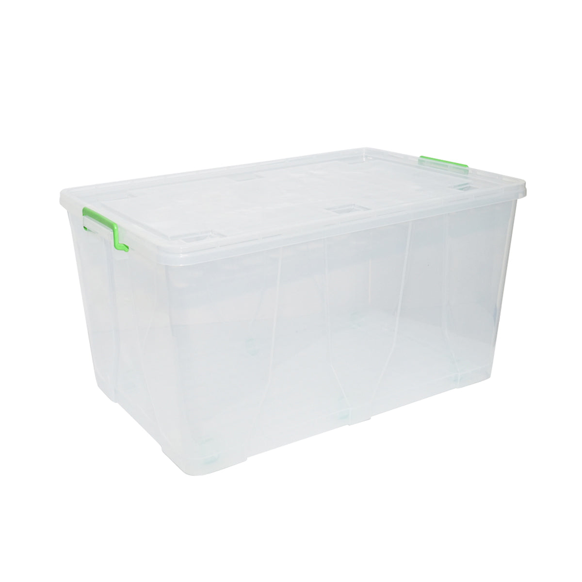 120L storage box with lid and wheels made of transparent plastic 800x515x420mm
