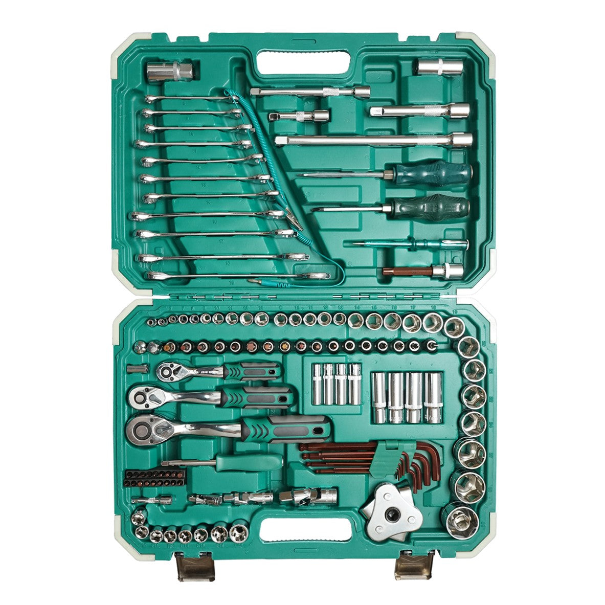 Hexagonal socket wrench set, fixed, bits, hex with ratchet 121 pieces Breckner Germany