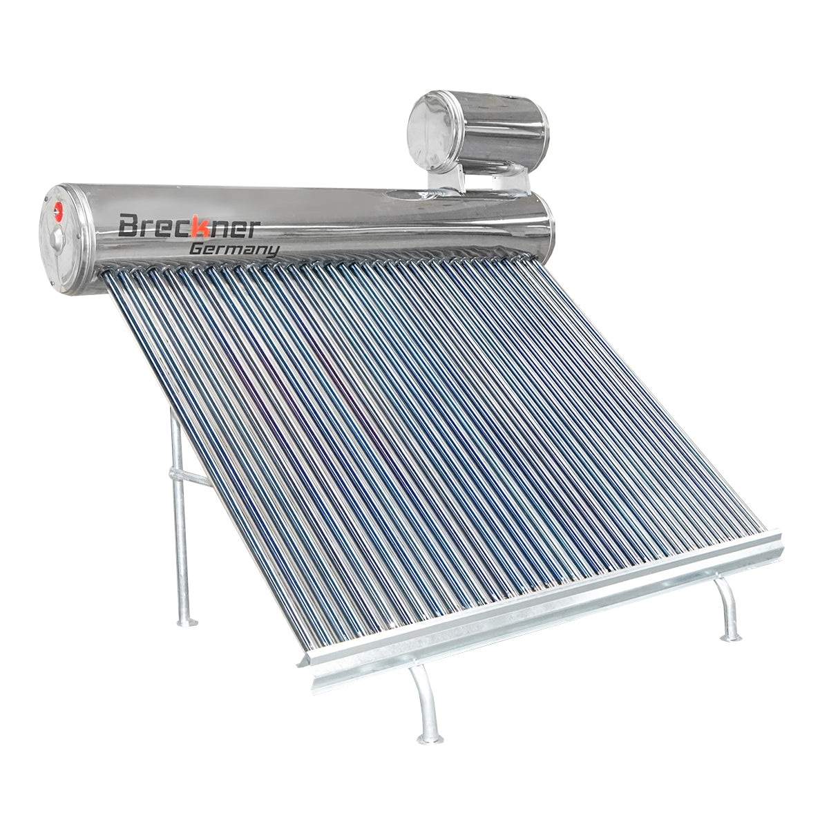 Unpressurized stainless steel solar panel with 36 tubes for hot water, 260L boiler, 2390x2200x1820mm Breckner Germany