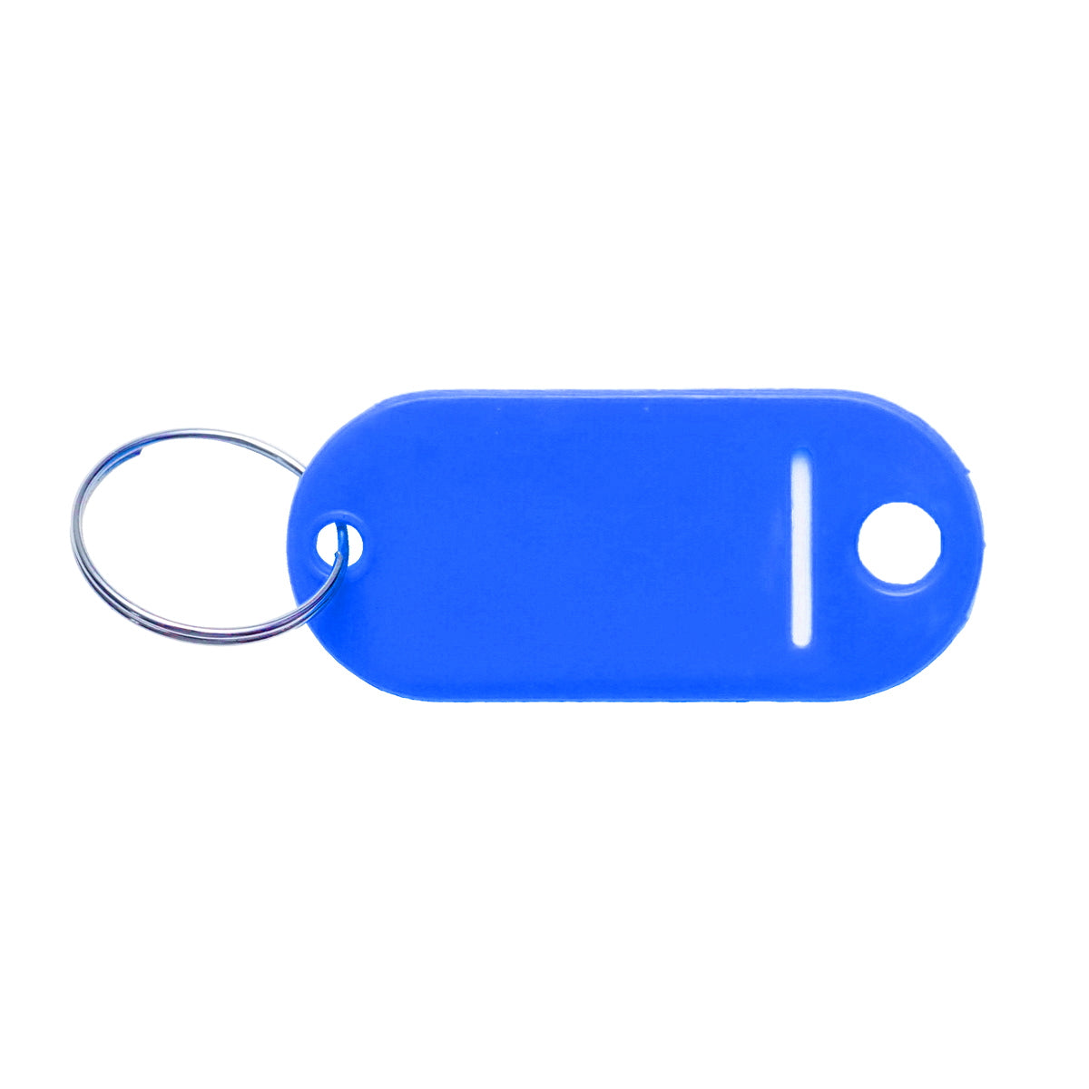 Blue keychain with label