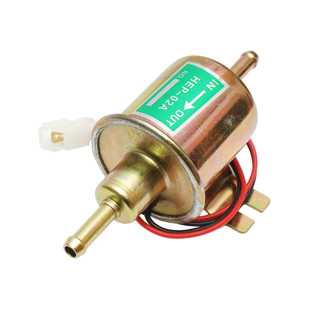 Universal electric fuel pump with integrated filter, 12V, L=145mm, dia 8mm for diesel/gasoline OEM YK-3118, HEP-02A