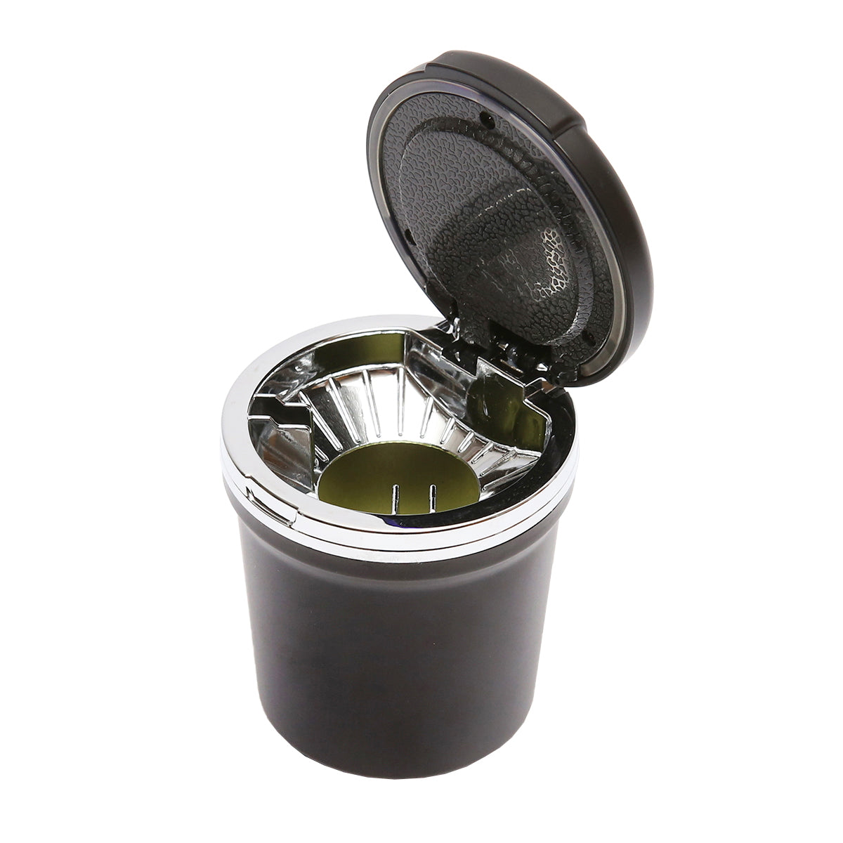 Universal black-silver car ashtray with multicolor LED light
