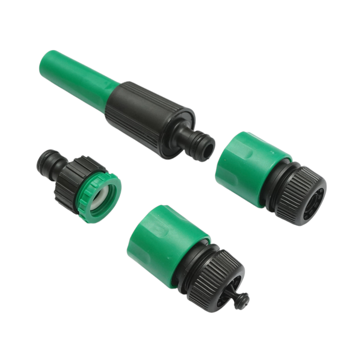Adjustable spray nozzle with 1/2 connectors and 1/2-3/4 adapter for garden hose