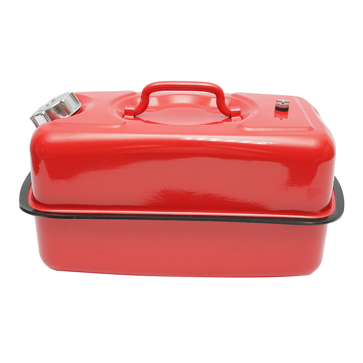Horizontal metal canister 10L with flexible hose and screw cap