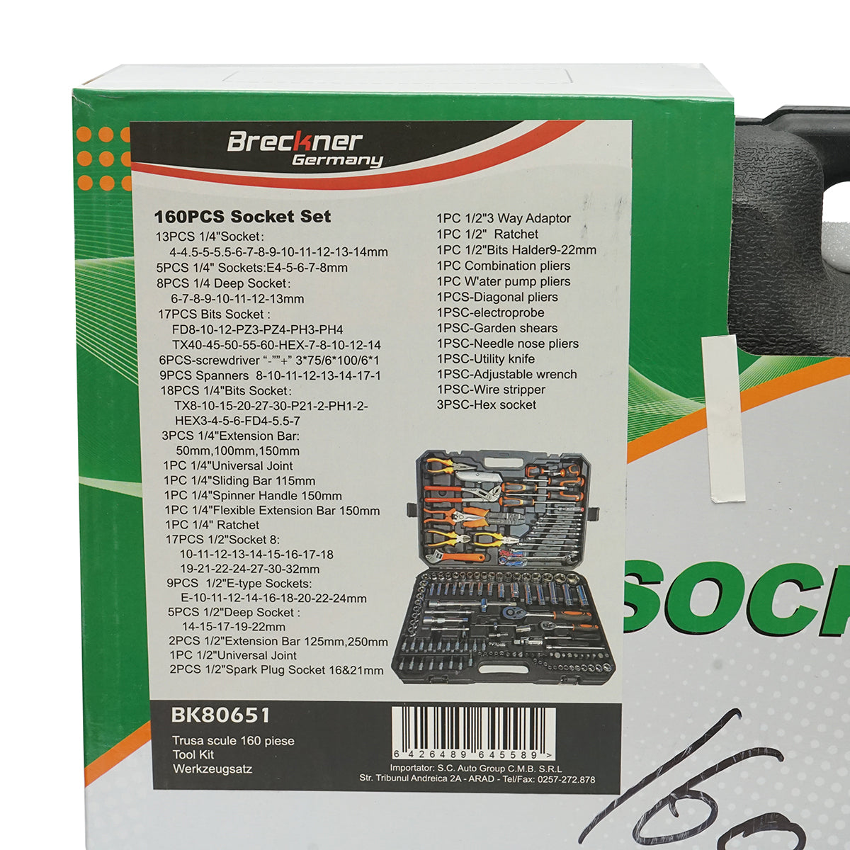 Socket wrench set, open-end wrenches, bits, torx with tools and instruments 160 pieces Breckner Germany