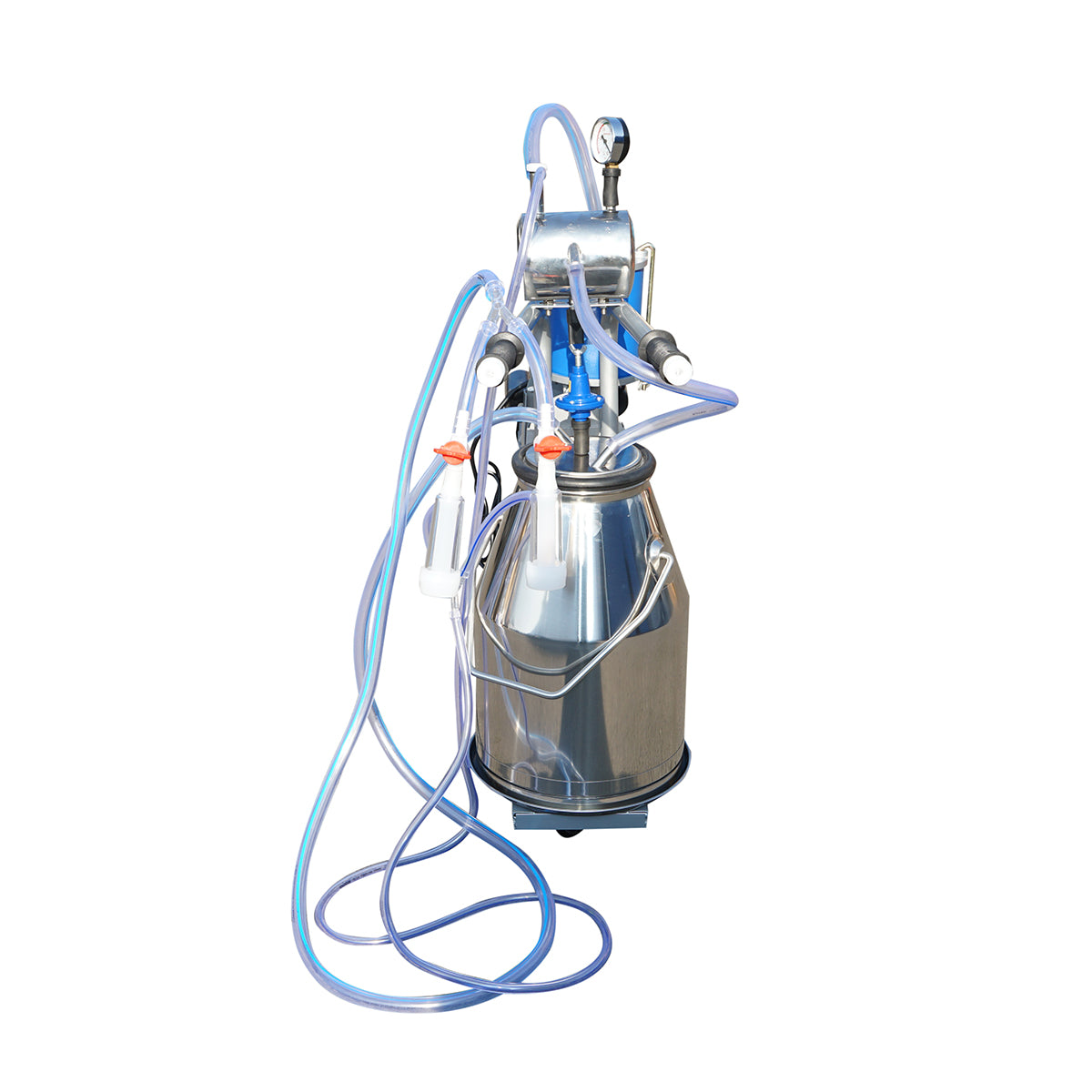 Single post milking machine for cows 550W, 220V stainless steel tank 25L, milking group with 2 liners, vacuum pressure 45-50 kPa, pulsations 60-80 cpm
