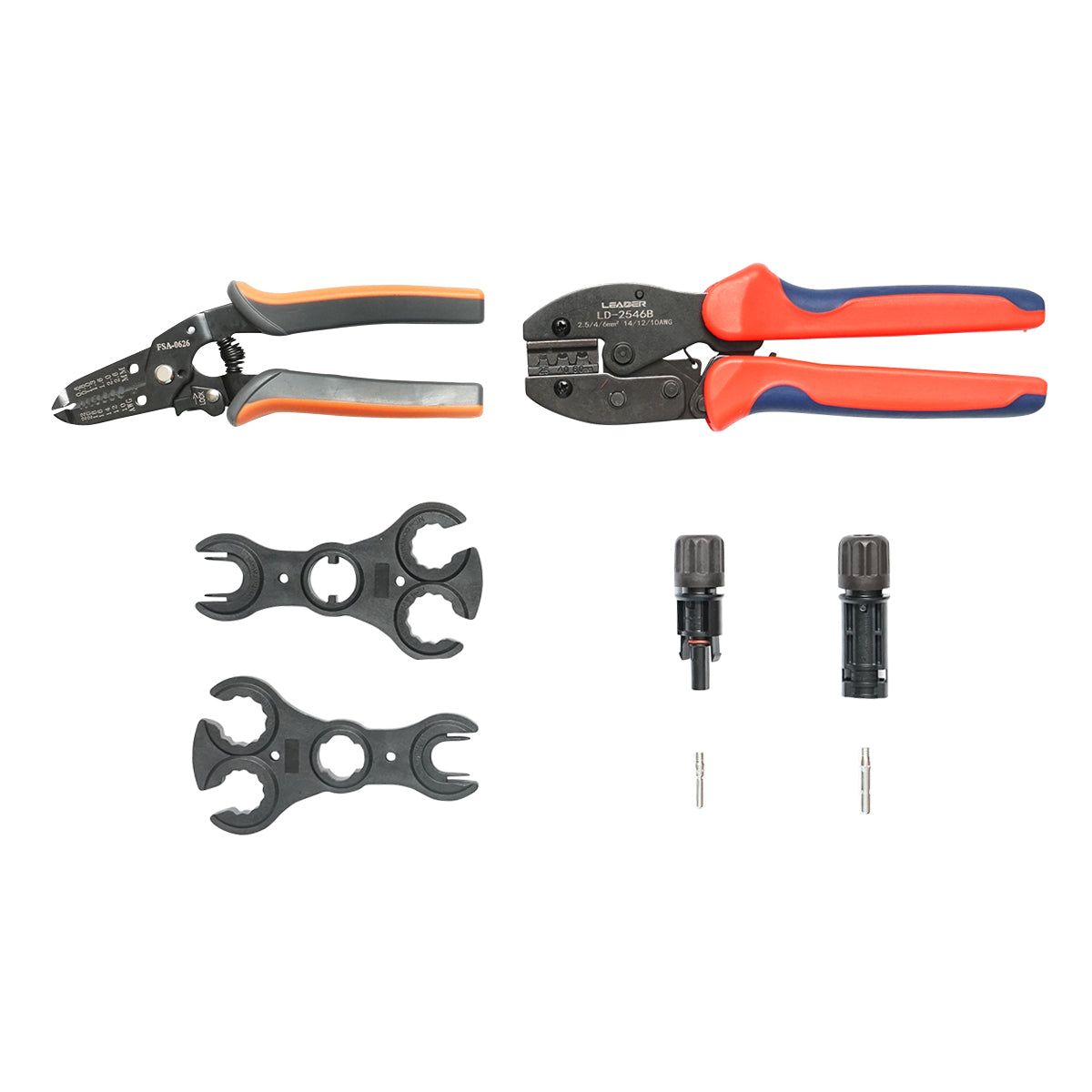 Set of 4 tools for crimping electric cables and MC4 connectors for photovoltaic panels