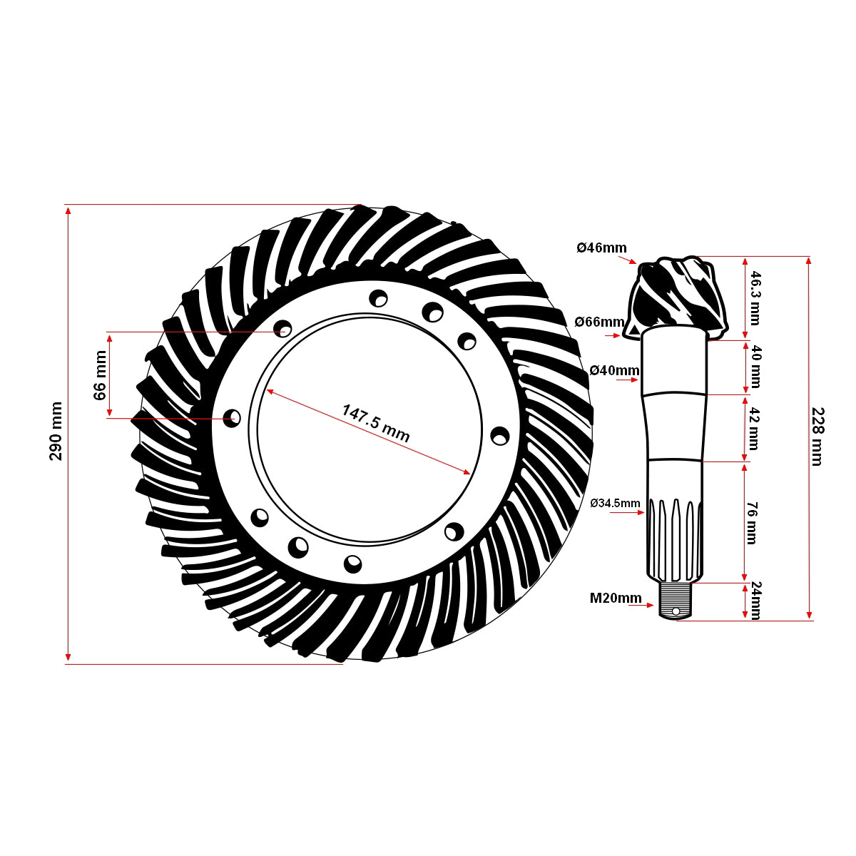 Conical group front U-650 U-651 (7 teeth pinion with 41 teeth crown)