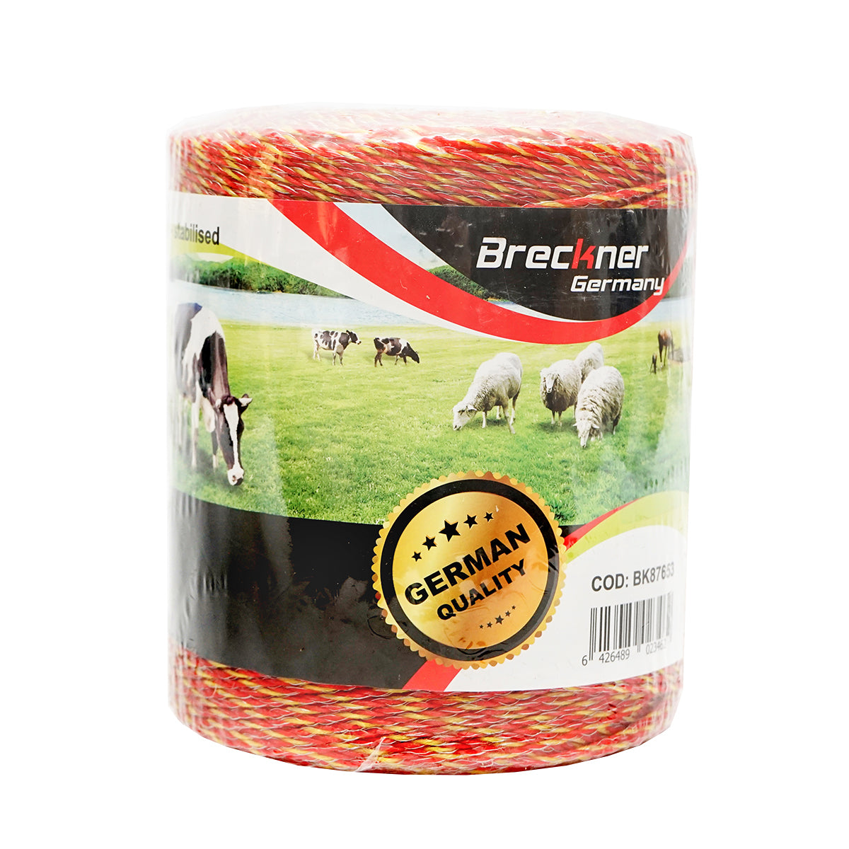 Yellow-red wire roll 2mm metal insert 6x0.15mm. SS, 500m electric fence Breckner Germany