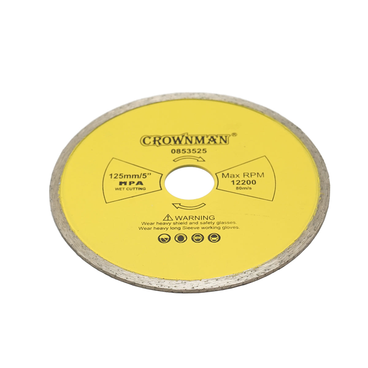 Continuous diamond disc 125x22.23mm, max speed 12200rpm, wet cutting for stone, ceramic, granite, tiles, marble Crownman