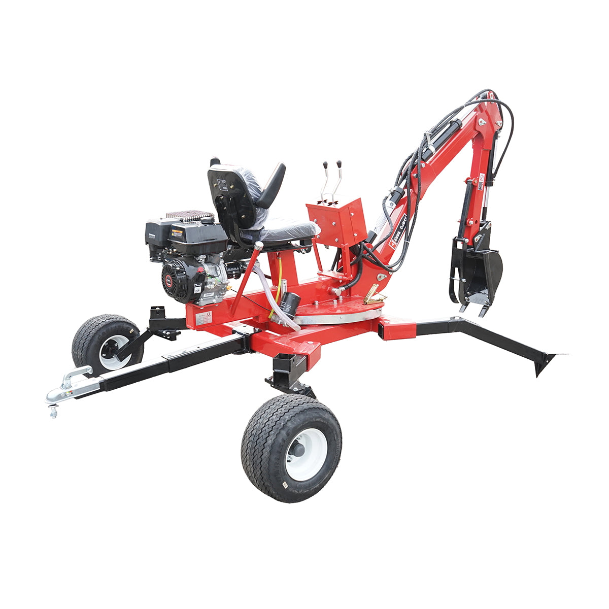 Mini excavator for ATV with 15HP engine, 420CC gasoline, towable, 360-degree rotation