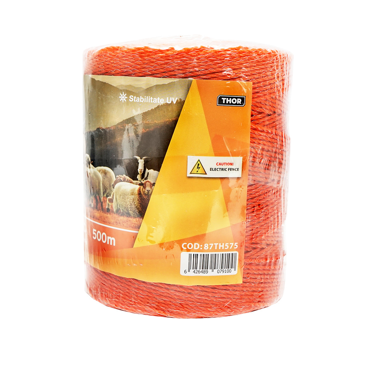 Roll of orange wire 2mm with metal insert 3x0.15mm SS, resistance 16Ohm/m, 500m electric fence Thor