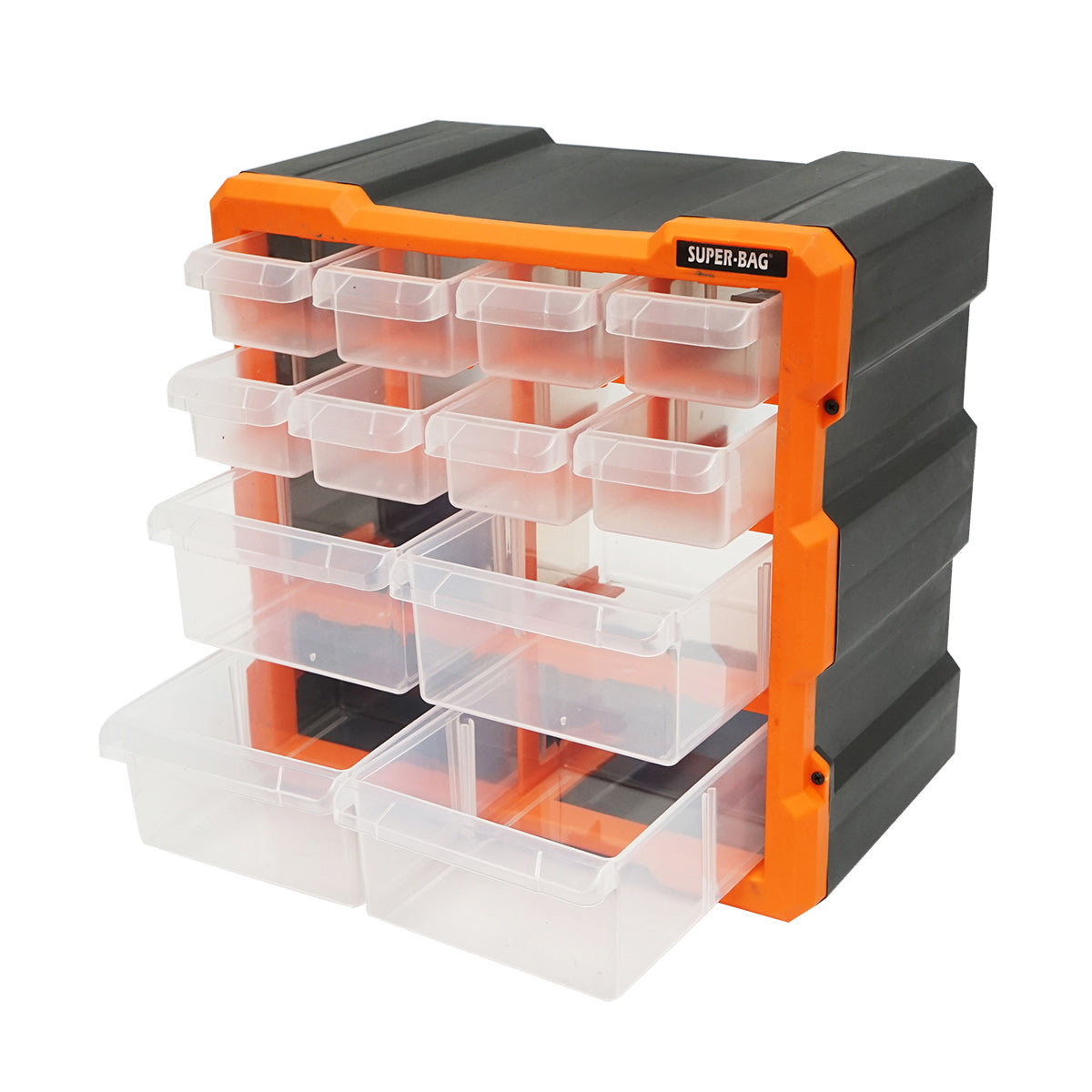 Modular orange plastic storage box, 12 drawers 267x262x157mm Breckner Germany