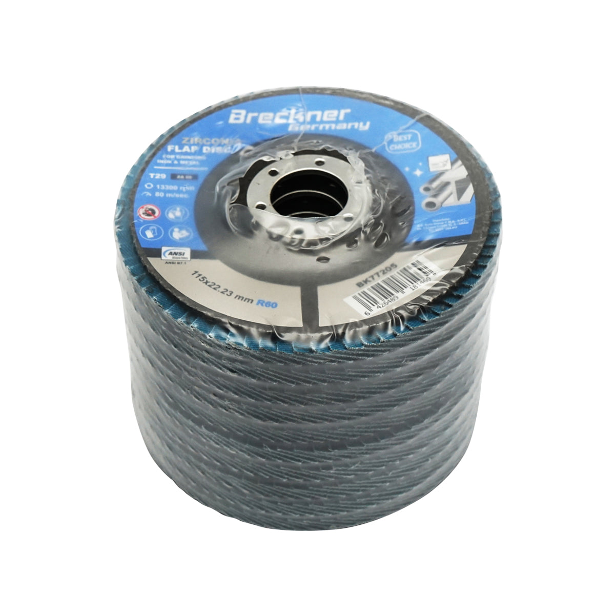 Zirconium abrasive flap disc for metal and stainless steel P60, 115mm Breckner Germany