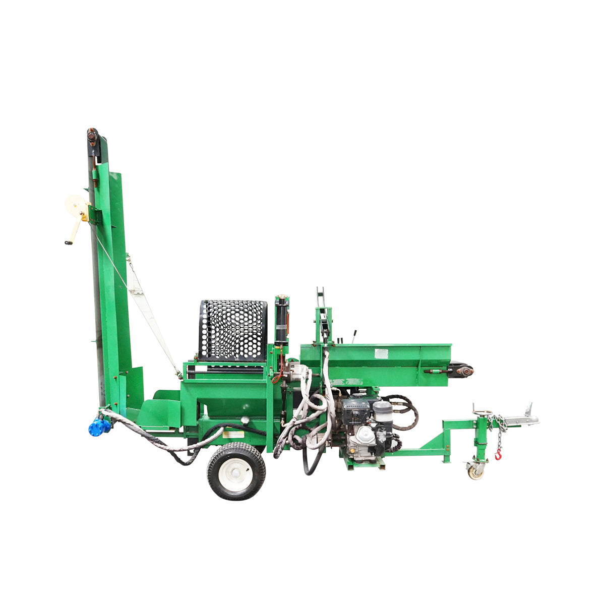 16T wood splitter, 15HP gasoline engine with conveyor belt and 525 Kg conveyor