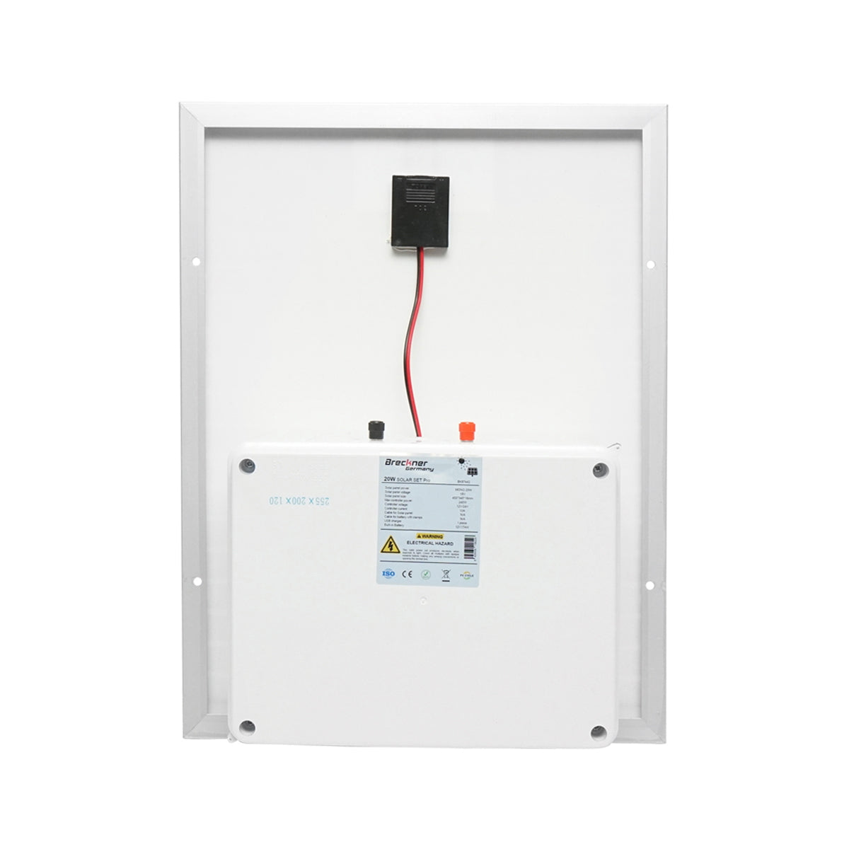 20W monocrystalline photovoltaic solar panel 460x350x135mm with 12V/17Ah battery, 12/24V 10Ah regulator and 2x USB ports Breckner Germany