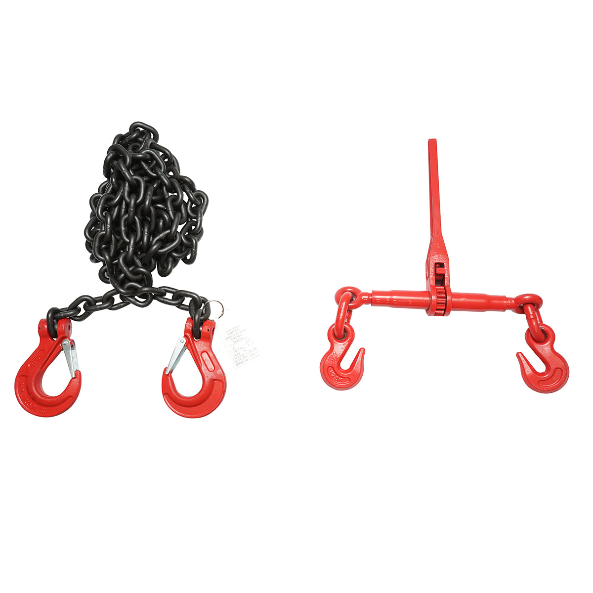 Anchor chain for heavy machinery with a ratchet tensioning device, load capacity 10T, chain length 4m, link thickness 13mm.