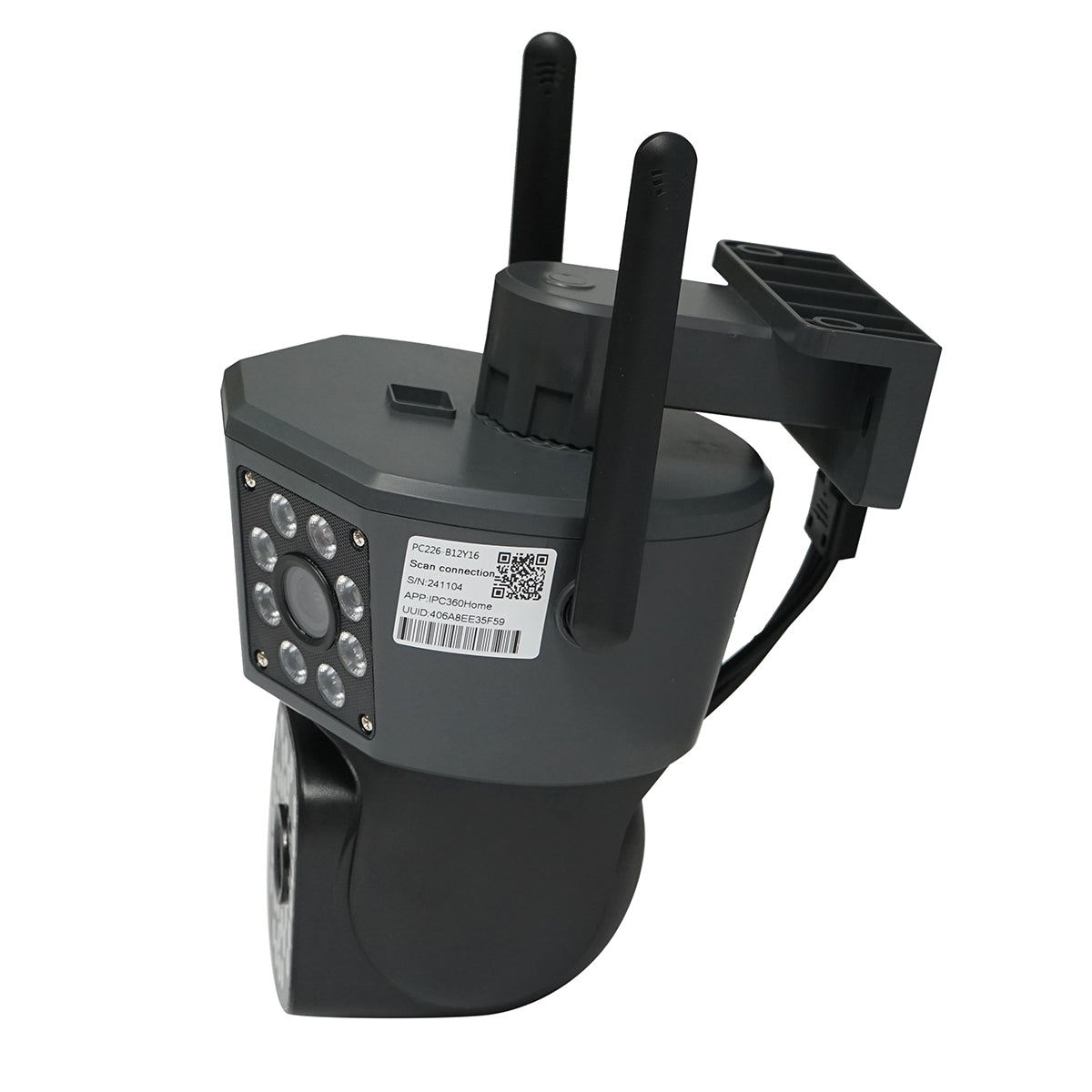 Surveillance camera with 3 lenses, 3 objectives 6 MP, WIFI 2.4GHz, 360-degree PTZ rotation with motion sensor, alarm, human detection, and IPC360 Home application.