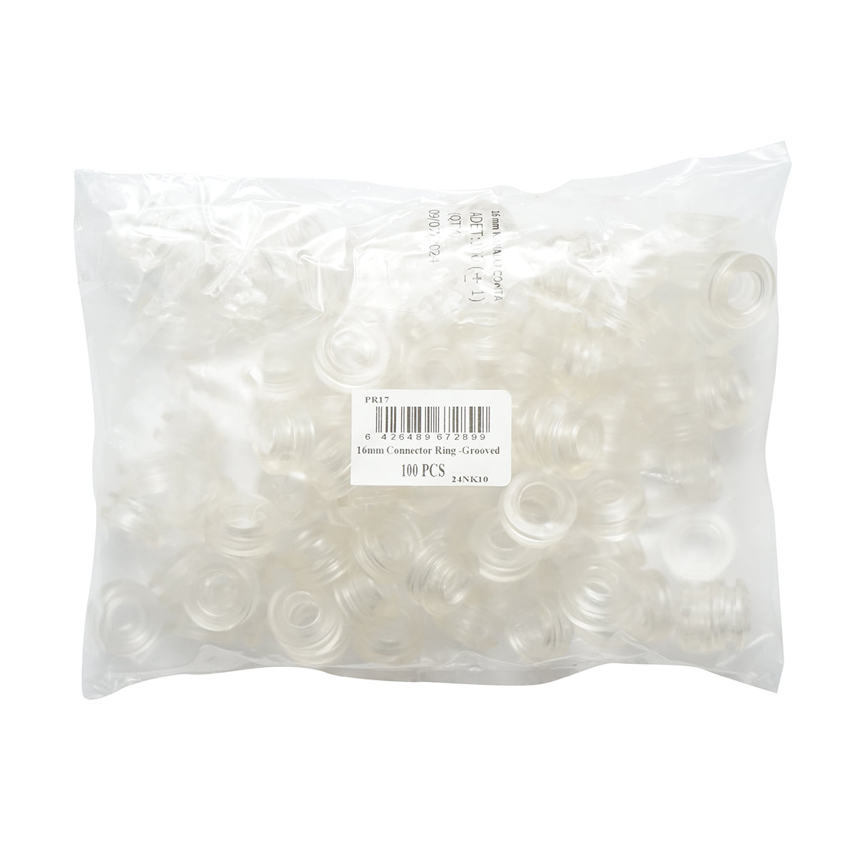 Transparent silicone gasket 16mm for drip tape/tube irrigation systems.