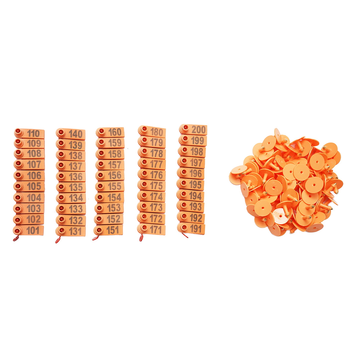 Set of 100 numbered ear tags 101 - 200 red for goats, sheep Breckner Germany