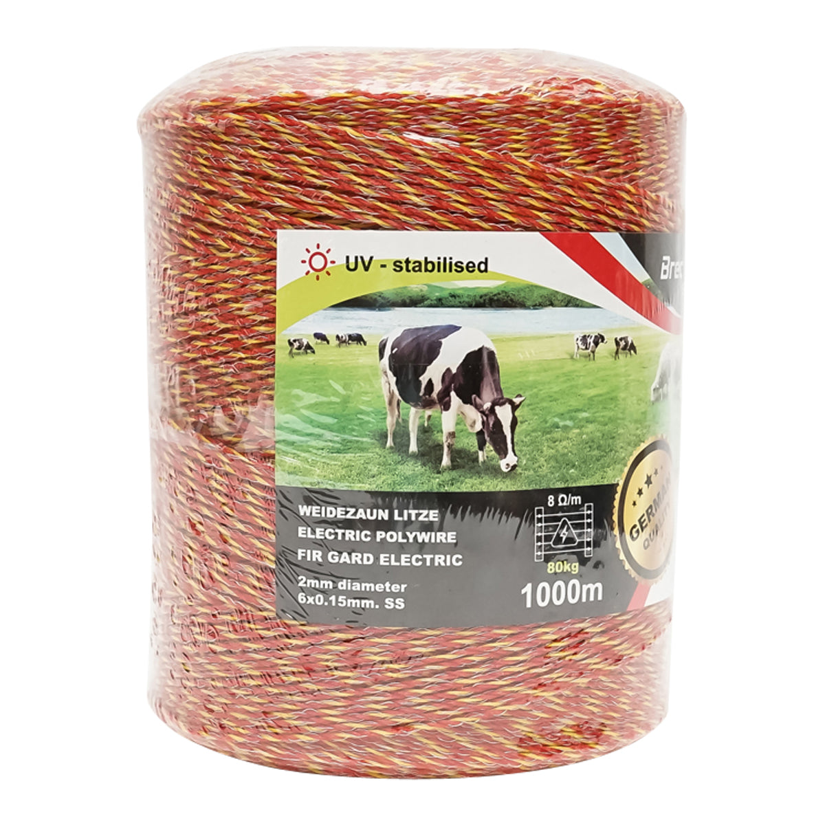 Roll of yellow-red wire 2mm. 6x0.15mm 8 Ohm/m SS, 1000m electric fence Breckner Germany