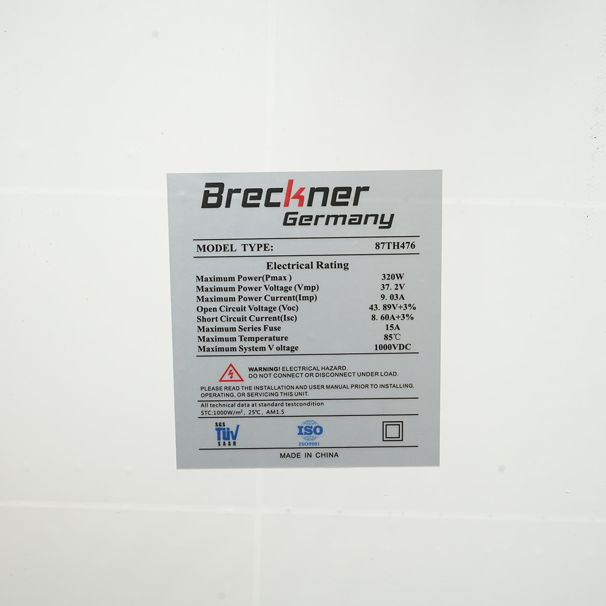 320W Monocrystalline Photovoltaic Solar Panel 1770x880x35mm Breckner Germany